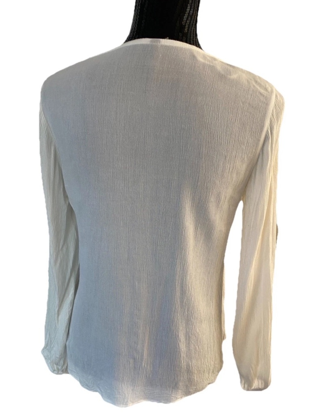 Tiffosi Women's Ivory Peasant Boho Blouse Top with Black Embroidery Women’s Sz S - Picture 3 of 16